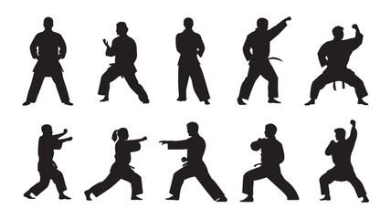 Obraz premium Silhouettes of positions of the karate. A collection.