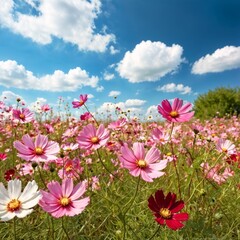 青空に映えるコスモス畑