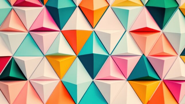 A pattern of overlapping, multicolored triangles forming a cohesive geometric design, symbolizing the strength and support of an inclusive structure
