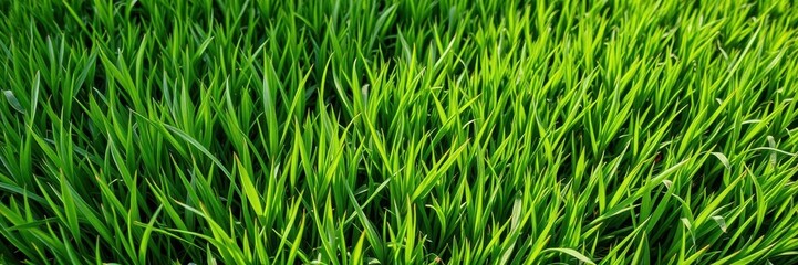 Lush green grass texture background with natural lighting, vibrant