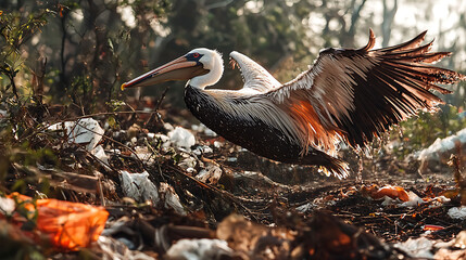 Aquatic Animal Struggles Amid Pollution Crisis Coastal Environment Wildlife Photography Urban Waste Scenario