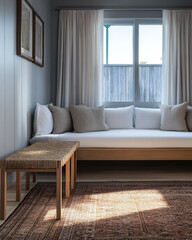 Obraz premium Cozy living space with natural light filters in through the window at mid-morning