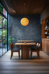 Elegant dining area with modern design features and natural light