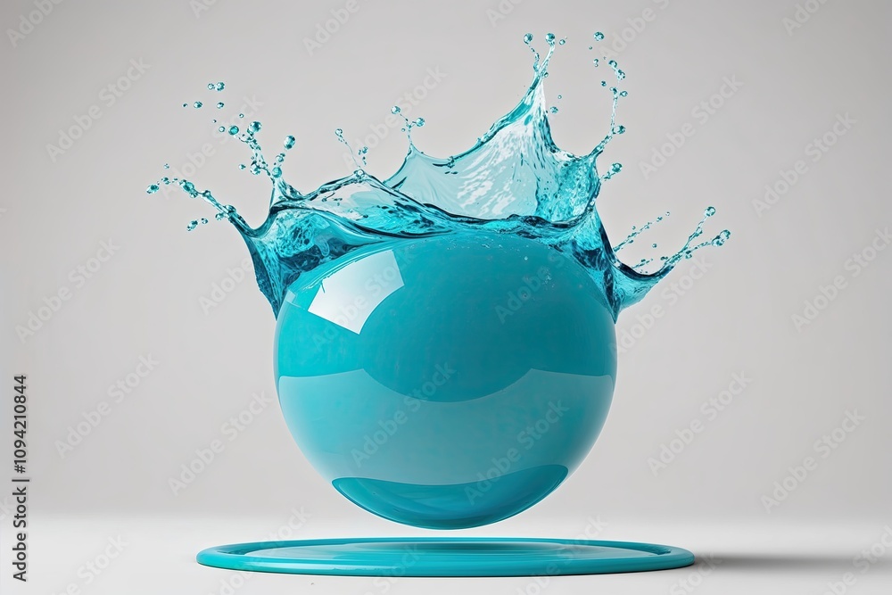 Poster refreshing aqua splash as a perfect sphere on white canvas 3d visualization