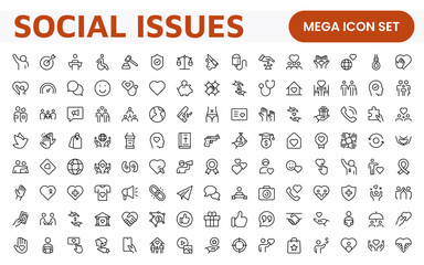 Social Issues Icon Set. Thought-provoking and impactful icons designed to raise awareness and promote engagement, perfect for enhancing campaigns, websites, and educational materials.