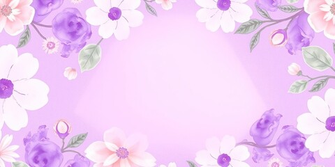 Naklejka premium Light purple watercolor rounded triangle in a floral pattern with soft pink and yellow hues, floral patterns, whimsical illustrations, botanical prints