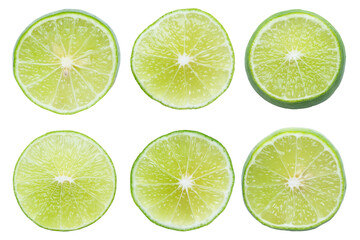 Set of lime slice isolated on transparent background, front view