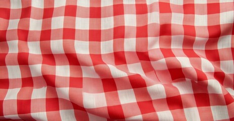 Red and White Gingham Fabric Pattern Smooth Cotton Texture Background