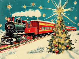 Vibrant 1950s-Style Christmas Card with Retro Festive Flair