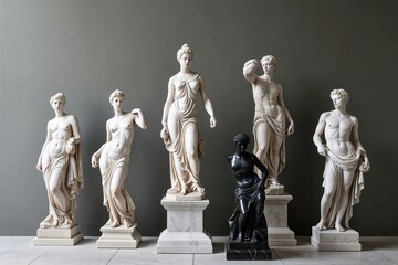 Timeless Marble Statues Collection Against a Muted Background - Showcasing Elegance and Contemporary Art