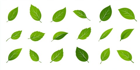 Green Leaf Collection, Eco-Friendly Natural Icons, Organic Symbolic Leaves for Vegetarian, Gardening and Environmental Designs