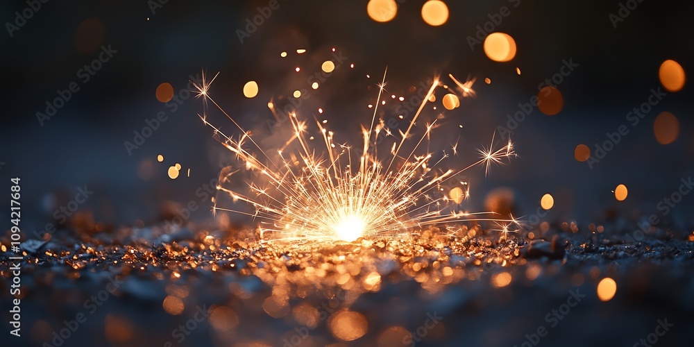 Aufkleber a single sparkler burning brightly on a dark background with bokeh lights.