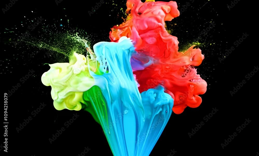 Poster vibrant blue and red colors create dynamic splash of paint in explosion of art