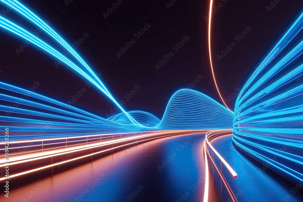 Poster futuristic blue neon wave animation with glowing curves and dynamic lines