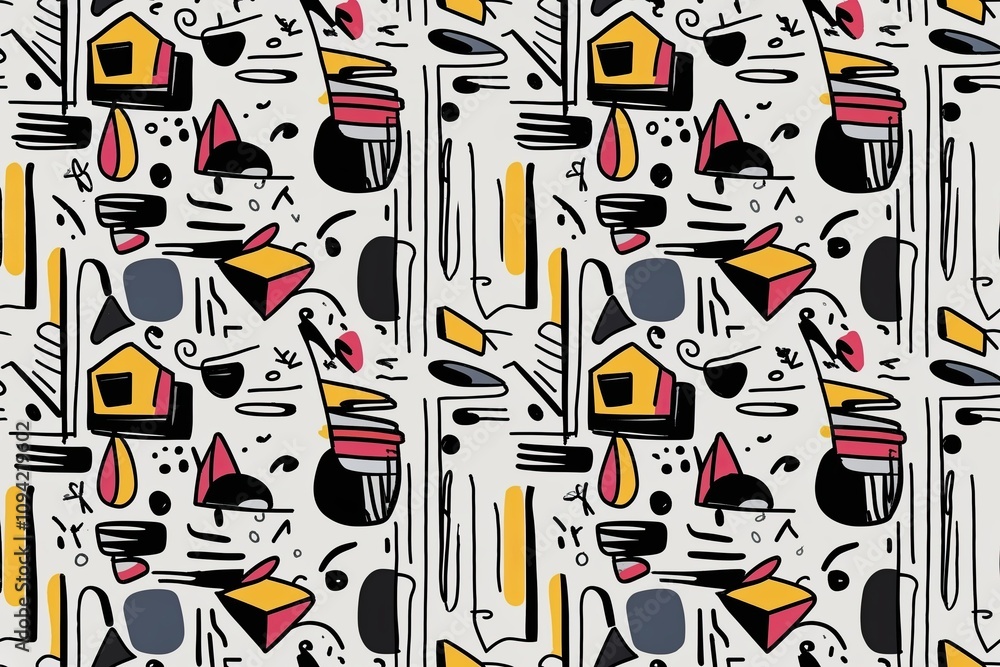 Poster energetic black and white doodle abstract line pattern: innovative minimalist art backdrop with vibr