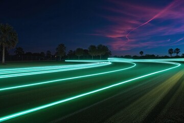 Dynamic Teal Neon Light Trails Infusing Energy and Excitement in Motion