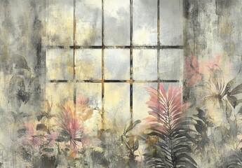 Abandoned Building with Broken Window Overgrown with Vines and Plants against a Cloudy Sky