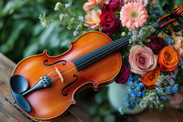 Fototapeta premium a classic wooden violin. AI generative.