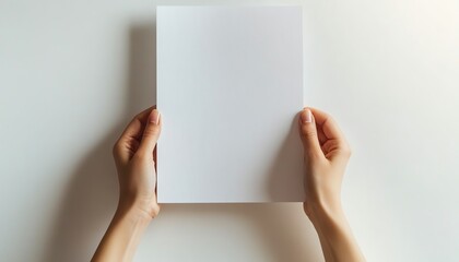 Hands holding a blank sheet of paper.