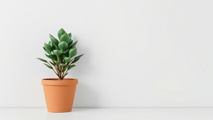Fototapeta premium Soft gray wall features a medium-sized potted succulent, natural elements, succulents, modern interior design