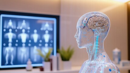 Chinese medicine practitioner using modern diagnostic tools to integrate traditional therapies, blending ancient techniques with cutting-edge healthcare