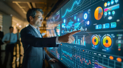 professional analyzing data on an advanced digital dashboard