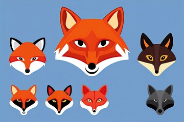 Fototapeta premium Vibrant Flat Illustration Series of Cheerful Fox Creature Head Icons