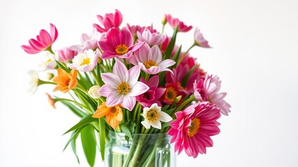 Spring flowers in a large glass vase, glassware, vases, flower arrangement