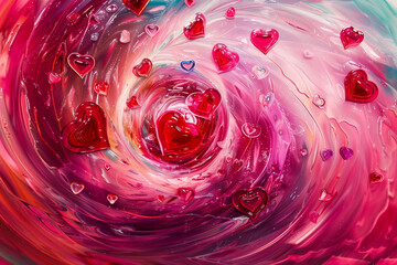 Fototapeta premium Romantic Pink and Red Heart Swirl Abstract Background