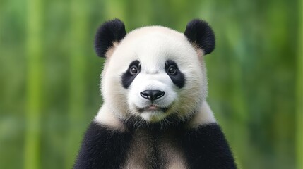 Obraz premium Peaceful Panda in Tranquil Bamboo Grove with Soft Light Beams - Serene Wildlife Scene in Green Environment