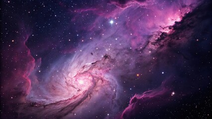 Swirling clouds of purple and pink gas in a distant nebula, space background, color gradient, cosmos, galactic cloud formations, astronomical images