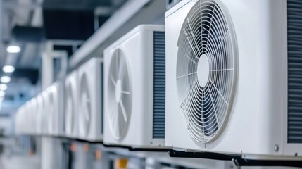 Industrial air conditioner with advanced noise reduction technology, operating quietly in a high-demand production facility