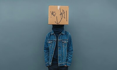 Teenager with Cardboard Box Over Head, Depression, Loneliness, Mental Health, Emotional Discomfort, Stressed Student