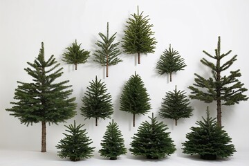 Obraz premium Isolated Conifer Tree Clusters on White Background