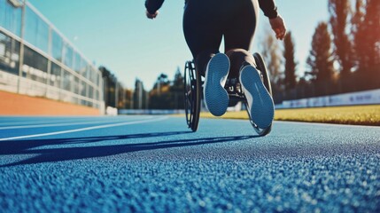 A person with disabilities participating in a para-athletics competition, Symbolizing determination and inclusivity in sports, photography style