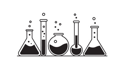 set of laboratory filled with liquid. chemistry flasks
