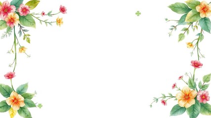 Fototapeta premium Watercolor leafy vines and flowers frame border on white background, botanical art, autumn vines, watercolor illustrations