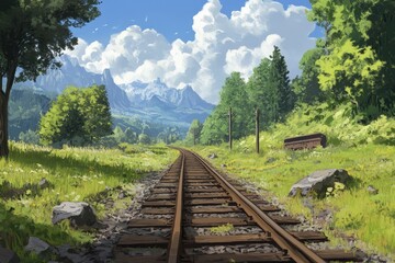 railways along with trees and greenland with generative ai