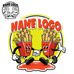 French fries mascot cartoon. french fries logo label banner sticker template vector illustration cartoon. Food mascot character