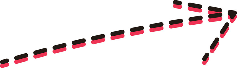 マジックで書かれた右肩上がりの赤色の手書きの点線矢印のイラスト素材