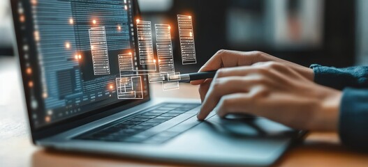 Digital Document Management and Productivity in a Modern Office with Laptop and Stylus Interaction