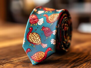 Cute turkey pattern tie, colorful and festive, perfect for Thanksgiving celebration