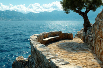 Fototapeta premium Tourist apartments in Greece on the seashore.AI generative.