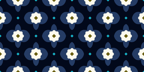 Abstract shape geometric motif elegant pattern seamless ornate background. Flowers ornament floral concept art. Modern fabric design textile swatch ladies dress, man shirt all over print block.