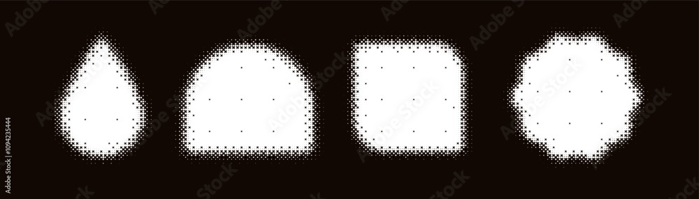 Poster bitmap geometric shapes set. distorted pixel y2k halftone white elements isolated collection
