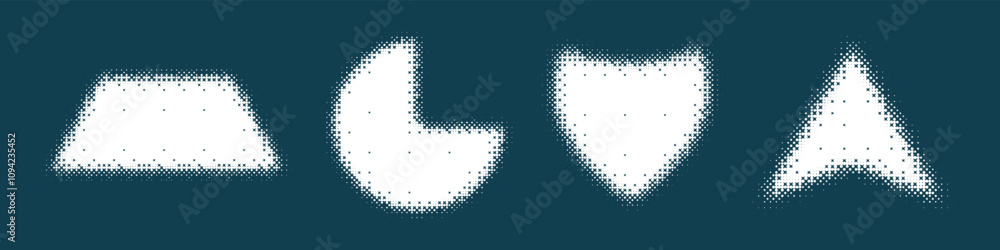 Poster bitmap geometric shapes set. distorted pixel y2k halftone white elements isolated collection