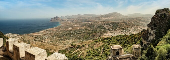 Panoramic view of Erice, Sicily, showcasing the stunning landscape with mountains