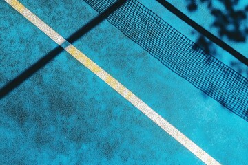 Blue tennis court with net shadow. Perfect for sports, recreation, or summer themes.