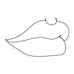 One continuous line drawing of lips with red lipstick. Abstract face portrait of makeup in simple linear style. Symbol icon for posters, cards, banner, template, web. Doodle vector illustration