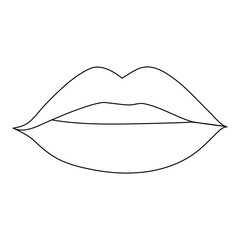 One continuous line drawing of lips with red lipstick. Abstract face portrait of makeup in simple linear style. Symbol icon for posters, cards, banner, template, web. Doodle vector illustration